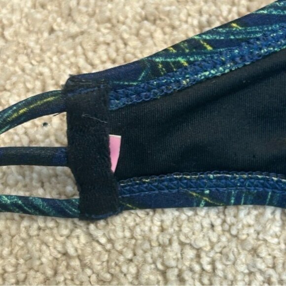 Victorias Secret navy blue green tropical leaf print rhinestone bikini top - Picture 8 of 10